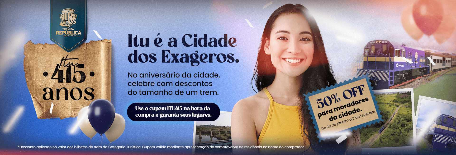 No Aniversário de Itu, moradores ganham 50% de desconto no passeio de trem